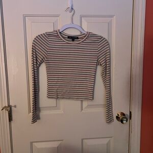 Cropped Multicolor Striped Long Sleeve Top